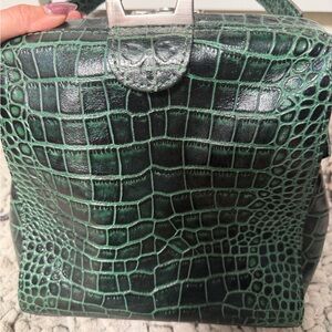 Patricia Nash Green Crocodile-Embossed Crossbody Bag